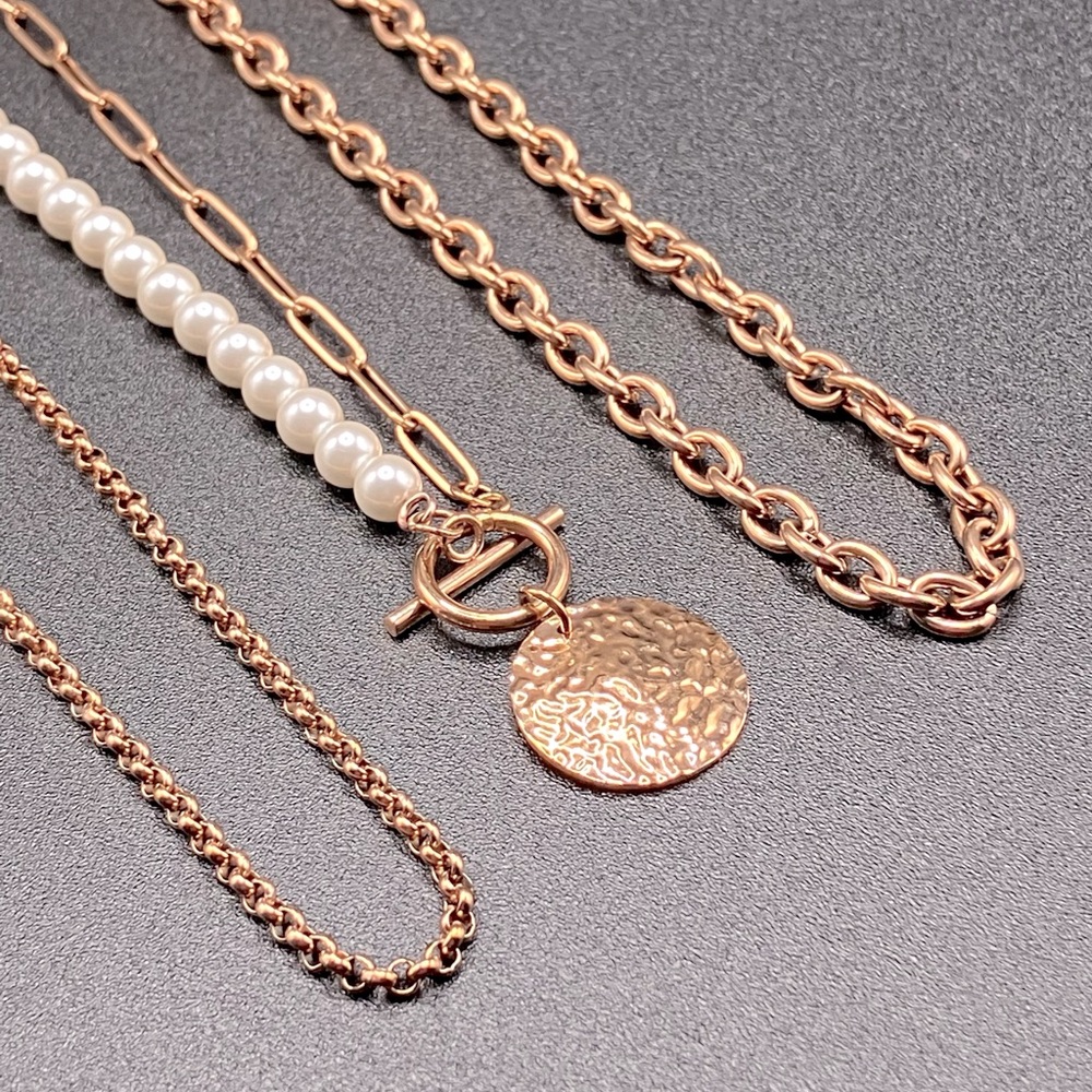 Rose Gold Stainless Steel and Shell Pearl Necklace 4 Piece Set Ever True - Picture 2 of 14